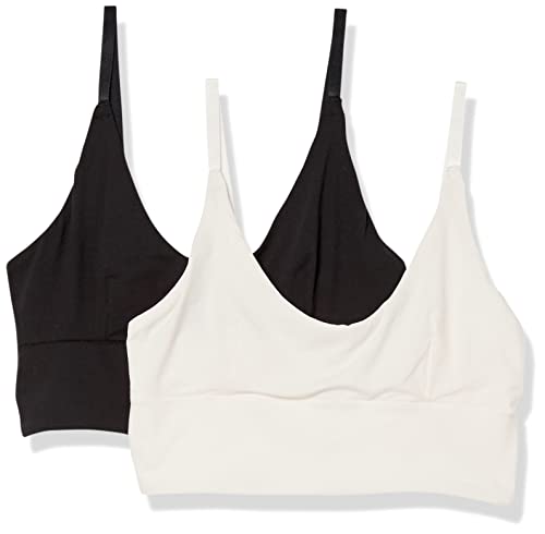Amazon Essentials womens All Way Stretch Longline Bralette 2 Pack Bra, Black Beauty/Bridal Blush, Medium US