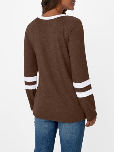 Image of AUTOMET Womens Color Block Long Sleeve Shirts Oversized Crewneck Casual Top
