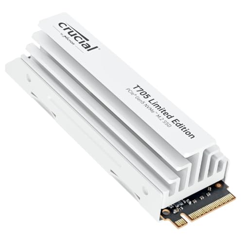 Crucial T705 SSD 2To PCIe 5.0 x4 Gen5 NVMe M.2 avec Dissipateur Blanc, Lecture jusqu'à 14500 Mo/s, écriture jusqu'à 12700 Mo/s, Pour PC de bureau, TLC NAND, Disque Dur Interne - CT2000T705SSD5A