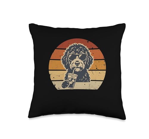 Retro Goldendoodle Iced Coffee Funny Doodle Dog Mom Sunset Throw Pillow