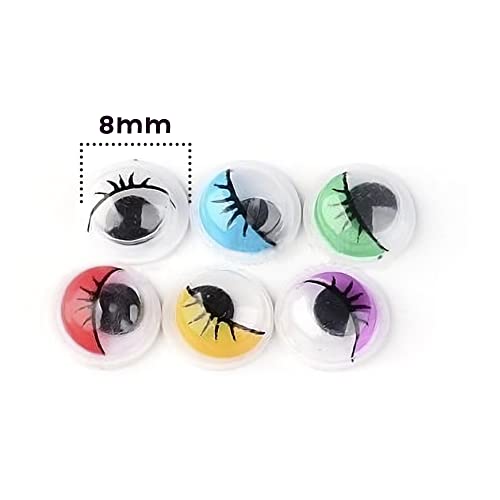 Craft County 300 peças Googly Eyes de plástico multicolorido, 8 mm, com cílios e suporte autoadesivo