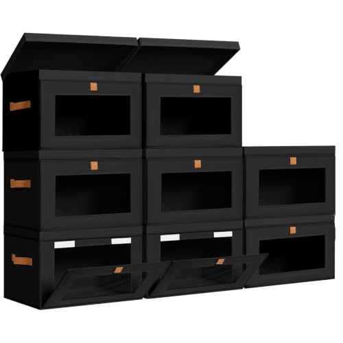 Image of DIMJ Storage Bins with Lids - 8 Pack Large Fabric Closet Organizer with Window & Handles, Collapsible Decorative Storage Boxes for Shelves Under Bed, Books Clothes Blankets Sweaters Organization