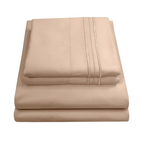 RV Queen Bed Sheets - Breathable Luxury Sheets with Full Elastic & Secure Corner Straps Built In - 1800 Supreme Collection Extra Soft Deep Pocket Bedding Set, Sheet Set, RV Short Queen, Taupe