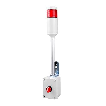 ATES-R, Andon Light, Selector Switch Control Box, 9.45" Pole w/L Bracket, Red Flashing, 110VAC, 6ft Power Cord