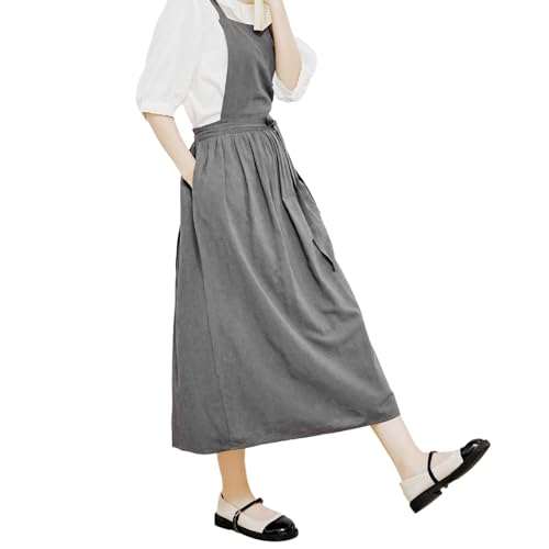 [Becanno] エプロン レディース おしゃれ コットン エプロンドレス 大人 保育士 無地 ポケット付き 後ろボタン止め レストラン、花屋、キッチン、カフェ、ガーデン、ペインティング用