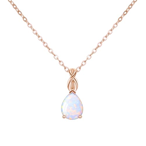 AILUOR White Opal Necklaces for Women, Rose Gold Plated Dainty 11mm Round Gemstone Pendant October Birthstone Pendant Necklace for Women Bridal Wedding Jewelry Birthday Gift for Wife Mom Her