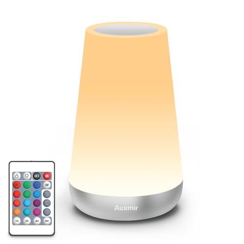 Image of Auxmir Rechargeable LED Night Light, Touch & Remote Control Bedside Lamp with 13 Colors, 5 Brightness Levels, Portable Table Lamp for Kids Baby Nursery, Bedroom, Bathroom, Camping, Silver