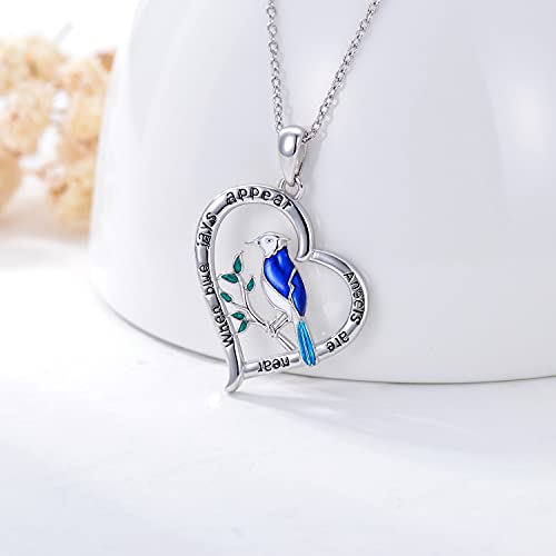 LONAGO 925 Sterling Silver Blue Jay/Parrot Necklace Bluebird of Happiness Robin Pendant Jewelry Our Love Never Dies Gifts for Women Mom2