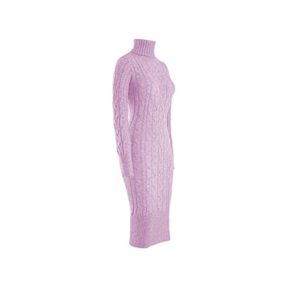 Fangetey Womens Long Sleeve Turtleneck Sweater Dresses Knitted Bodycon Midi Sheath Jumper Dresses, Purple, Medium - Image 4