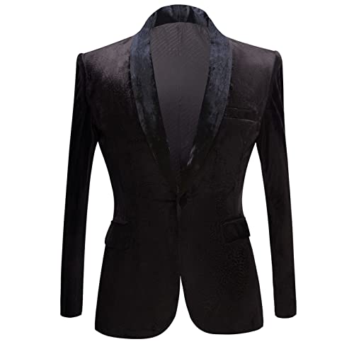 Men's Premium Velvet Blazer Jacket Slim Fit Solid Shawl Lapel Tuxedo Suit One Button Dinner Party Prom Sport Coat (Black,X-Small)