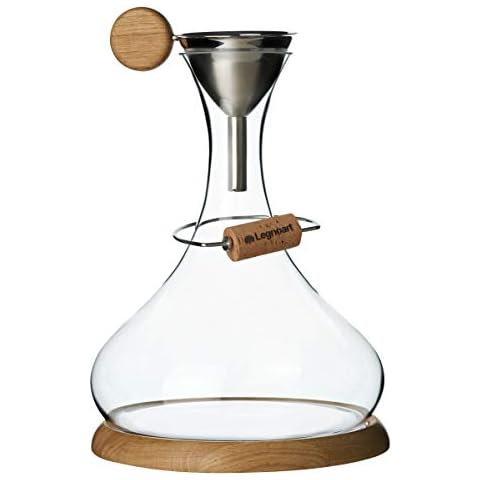 Legnoart Langhe Wine Decanter Complete Set in Luxury Wooden Crate 5-Piece with Oak Wood Base, Funnel with Filter, Decanter Drying Stand & Cork Presentation Holder Cover