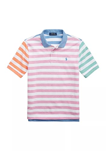 Polo Ralph Lauren Big Boys Striped Cotton Mesh Polo Shirt (Green Multi(6001)/Blue, Large)