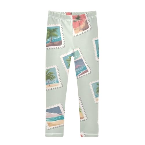 Girls Leggings Vintage Summer Post Card Stamp Toddler Girls Clothes Leggings for Girls Toddler Girls Leggings 3-4T