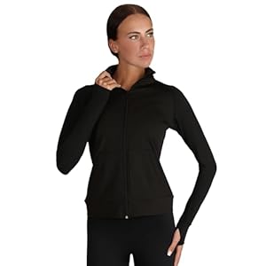 Silky Dance Zip Up Running Jacket for Women’s and Girls, Training Sports Jacket, Long Sleeve Gym Running Top, Dance Uniform Teams Black Jacket with Thumbholes and Pockets