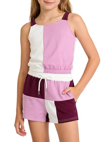 Image of Size 7-14Y Girls Clothes 2 Piece Outfits Striped Tank Top Drawstring Shorts Teen Girls Summer Clothing Sets