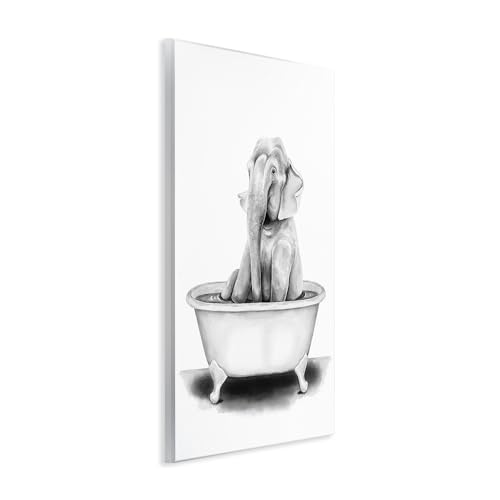 Image of Elephant in Tub Funny Bathroom, 13 x 19 Inch Mounted Print on Wall Plaque