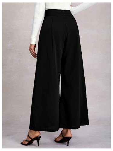 Women's Wide Leg Flowy Pants Pleated High Elastic Waist Loose Dressy Casual Trousers with Pockets3