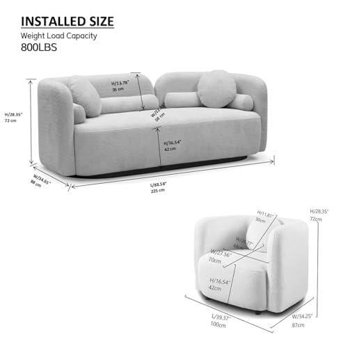Image of Curved Sofa Set for Living Room, Upholstered Boucle Fabric 3-Seater Minimalist Sofas Couches + Oversized Chair with Throw Pillows Modern Sofa Set of 3 Piece Couch Set Bedroom Office Apartment Beige