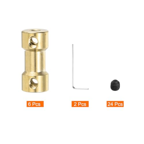 QUARKZMAN 6 Stück 3mm auf 3mm Messingwellenkupplung mit Schrauben und Sechskantschlüssel Flexibler Motorwellenkuppler für Autoreifenwellenmotor