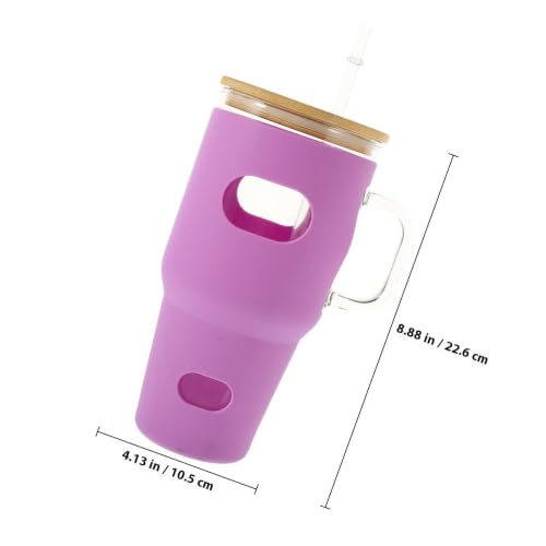 Vaso de vidrio de 32oz con tapa y pajita de gran capacidad para casa 3