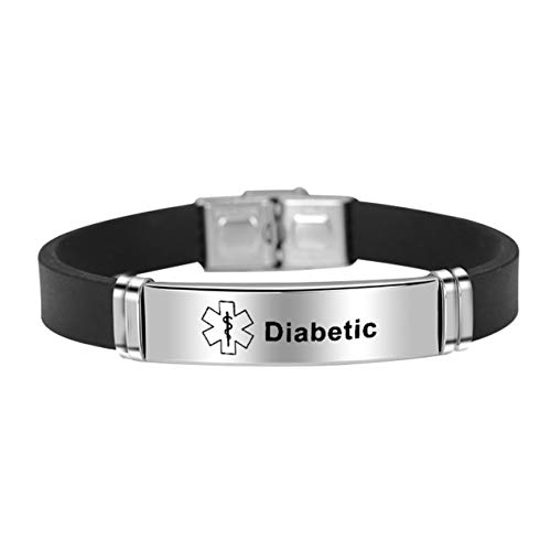 XINGSd faultless Medical Alert Id Bracelets Bangles Type Diabetes Epilepsy Alzheimers Stainless Steel Silicone Jewelry Gifts for Unisex Women Men(None Asthma)