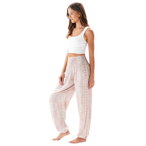Image of Lotus and Luna Women's Harem Pants Thai Pants for Beach & Lounge High Waisted Flowy Boho Pants Genie Pants Yoga Pants