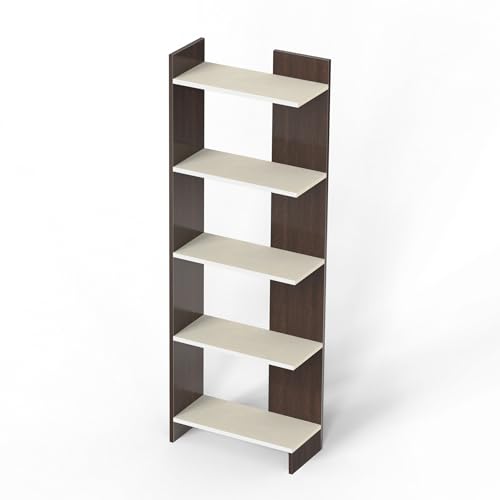 Image of BLUEWUD Lagoon Engineering Wood Multipurpose Floor Corner Stand Bookshelf with Home Decor Display Shelves Wall Book Storage Rack Organizer Cabinet Living Room Bedroom Office Home (Wenge & White)