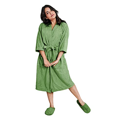Image of Sassoon Venir Microfiber Bathrobe With Slippers for Men & Women, Unisex Luxury Bathrobe Towel, Spa Robe Combed (Pack of 1) - Green Color