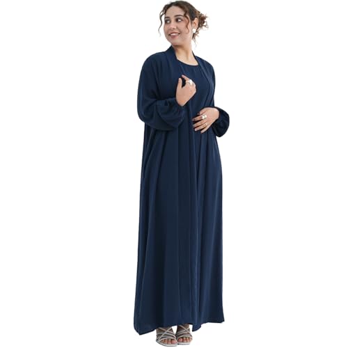 Image of Women's Muslim Dress Two Pieces Set Islamic Prayer Abaya Modest Solid Color Muslim Outfits