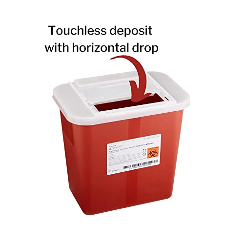 McKesson Prevent Biohazard Infectious Waste Sharps Container - Plastic, Horizontal Entry, Translucent Sliding Lid - Red, 2 gal, 7 in x 10 1/2 in x 10 1/4 in, 20 Count - Image 4