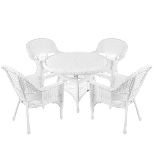 Jeco 5 Piece Wicker Outdoor Dining Set, White
