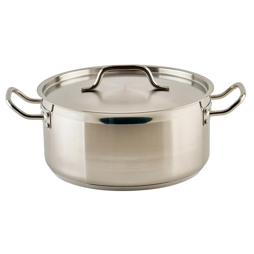 Winco Commercial-Grade Stainless Steel Brazier with Lid, 8 Quart