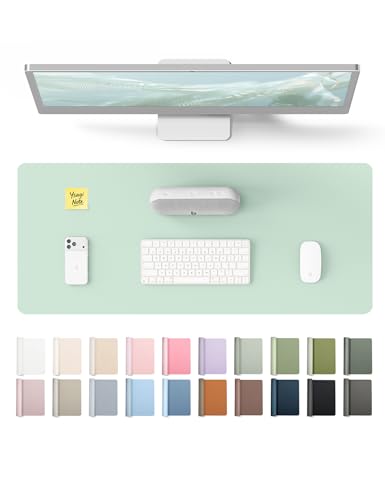 Image of YSAGi Leather Desk Protector, Office Mat, Large Mouse Mat, Non-Slip PU Leather Blotter, Laptop Pad, Waterproof Writing Pad for Office and Home (Pale Green, 23.6 inch x 13.8 inch)