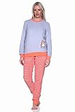 RELAX by Normann Damen Frottee Pyjama Langarm mit Bündchen und niedlicher Pinguin Stickerei - 291 13 779, Farbe:rot, Größe:40/42