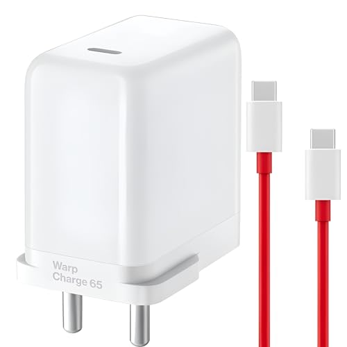 Image of One Plus 65W Type C Supervooc Charger with Red Cable Compatible with One Plus 12R /12 /11R /11 /10 Pro /10 /10t /10R /9rt /9 Pro|Ce 4 /Ce 3 /Ce 2 / Ce 4 Lite /Ce3 lite /Nord 3 /2 /2T /, 65 w Charging Adaptor, White