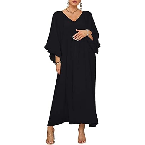 Bsubseach Kaftan Dresses for Women Swimsuit Cover Up Caftan Maxi House Dress with Ruffle Sleeves Black Cover
