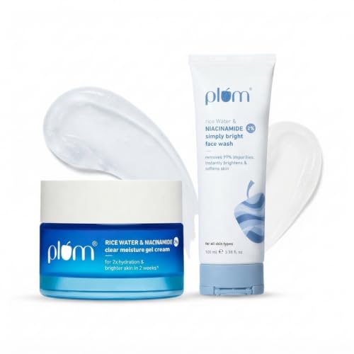 Image of Plum 2% Niacinamide & Rice Water Brightening Combo | Superlight Gel Cream Moisturizer 50g + Face Wash 100ml | Hydrates, Brightens & Smoothens Skin | Gentle & Non-Drying
