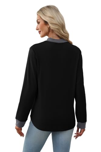 OFEEFAN Mock Neck Sweatshirt for Women Long Sleeve Tunic Fall Outfits Fashion Clothing Black Color Block M — view 5