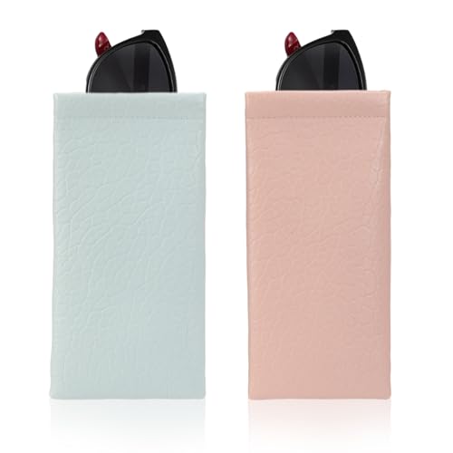 COMF-PRO Squeeze Top Sunglass Pouch - Portable Sunglass Organizer Pouch Bags Soft PU Leather Glasses 2 Pack (Mica Green+Light Pink)