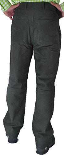Fuente Nubuk Lederhose voor heren en dames, Beierse lederhose voor heren, lange klederdrachtbroek van hoogwaardig echt nubuck in groen, met messenzakje - Afbeelding 4