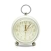 Rohome vintage small alarm clock with night light beige silent quartz movement non ticking decorative for bedside table desk kitchen bedroom shelf nightstand wall hanging beige  urban country home decor