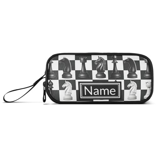 Image of Custom Chess Checkered Plaid Pencil Case Box Boys Girls Personalized Name Large Pencil Pouch Stationery Pen Bag Organizer for Kids Adults School Office