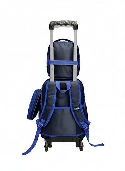 Image of Kids 17 Inch School Backpack Combo Set - Lunch Box Bag & Stationery Pouch | Trolley Bag with 2 Wheels | Durable Polyester Carry-on Travel & School Bag for Boys (Blue 1)