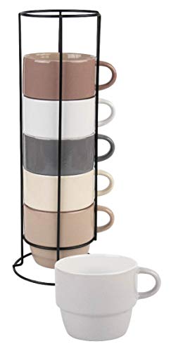 HOUSE 2 HOME 6 PC MULTICOLOR STACKABLE MUG SET WITH STAND, 10oz