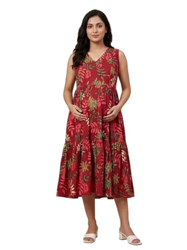 Image of The Mom Store Maternity and Nursing Sleeveless Dress for Women | Casual Dress | Pre and Post Pregnancy Wear | Printed Stylish Dress for New Mom | Trendy Dresses for Women's