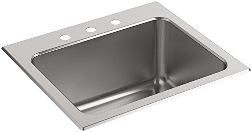 KOHLER K-5798-3-NA Ballad 25-Inch x 22-Inch Top-Mount Utility Sink with 3 Faucet Holes, Stainless Steel