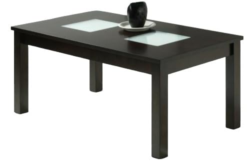 Genérico Mesa de Centro 110x60 cm En Madera de Haya Maciza - Acabado Color Wengue - 2 Cristales Templados Translucidos