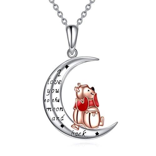 LILALO Bear Necklace Sterling Silver Moon Jewelry with I Love You To the Moon And Back Bear Gifts (3-Bear with honeypot-1)