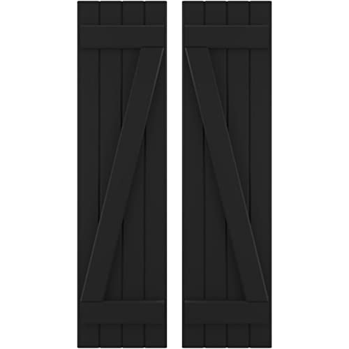 14"W x 43"H Americraft Four Board (2 Batten) Exterior Real Wood Joined Board-n-Batten Shutters w/Z-Bar (Per Pair), Black