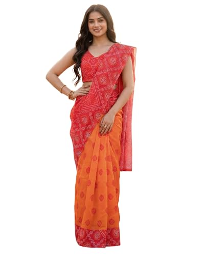 Image of SIRIL Women's Cotton Linen Printed, Zari Border One Minute Ready To Wear Saree With Unstitched Blouse Piece
